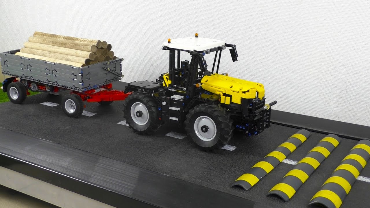 Tractor and Trailer with Logs VS Treadmill. Lego Technic CRASH Test