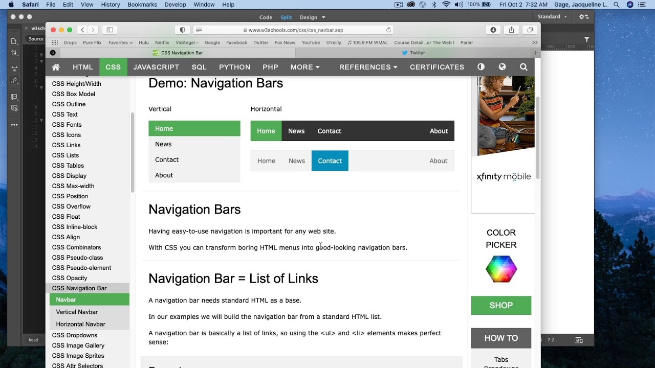 Dreamweaver CC 2020 - W3school nav bar (part 1)