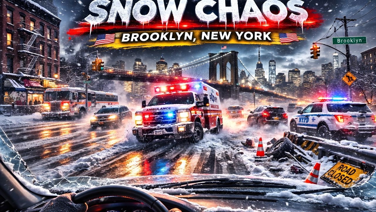 Brooklyn Snowstorm Driving Tour – Total Winter Chaos on the Roads 😱❄️4K Tour