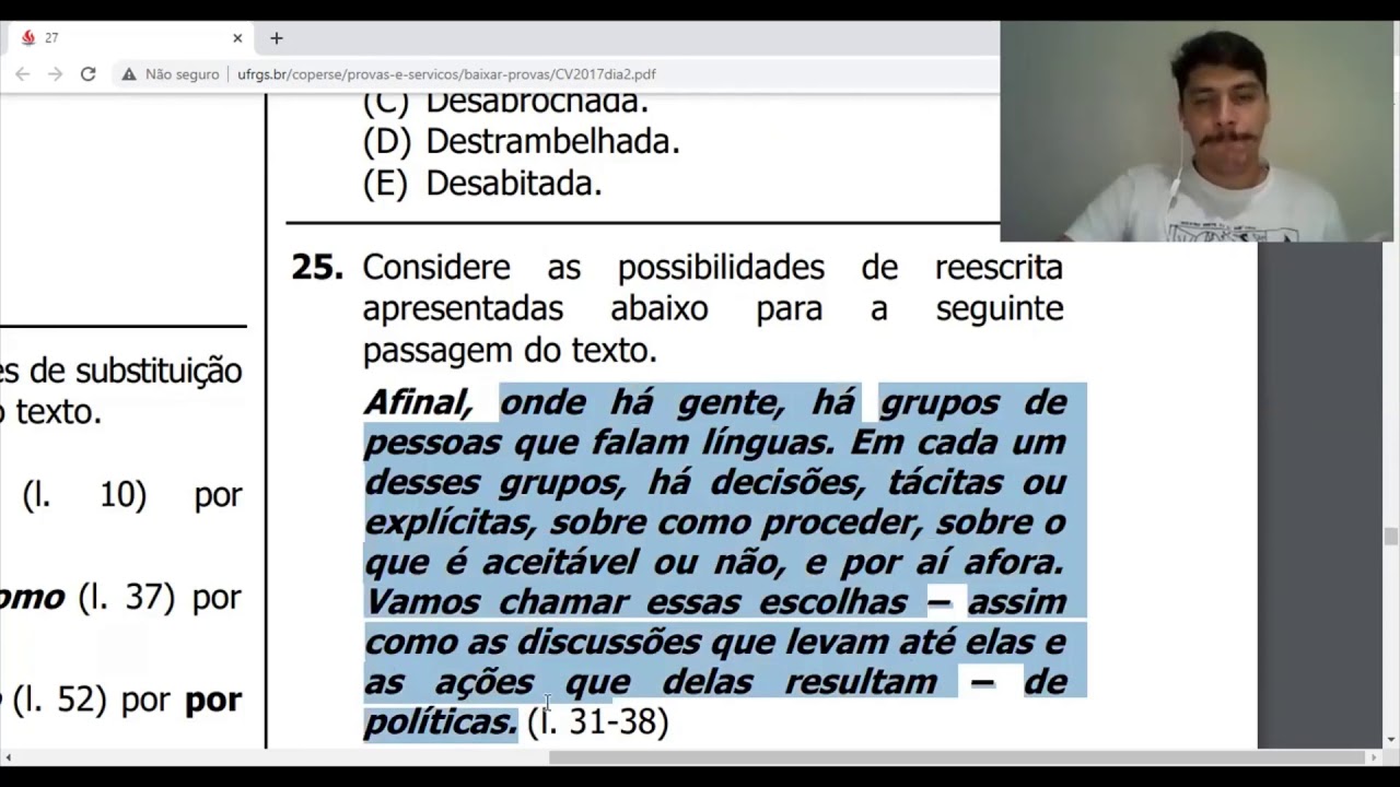 UFRGS Português - Questão de Reescrita