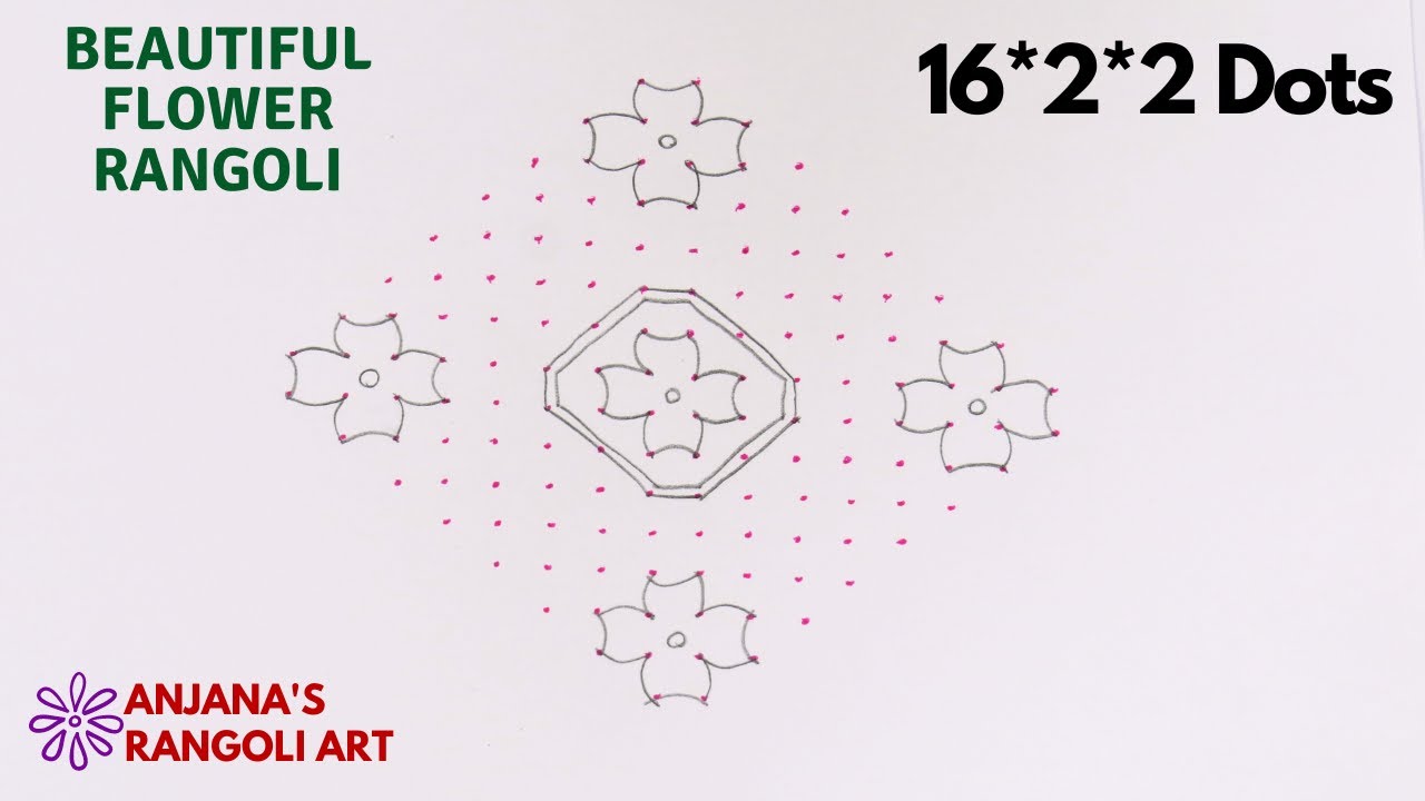 Beautiful flower rangoli | 16*2*2 dots rangoli | poo kolam | singaar muggu | flower kolam designs