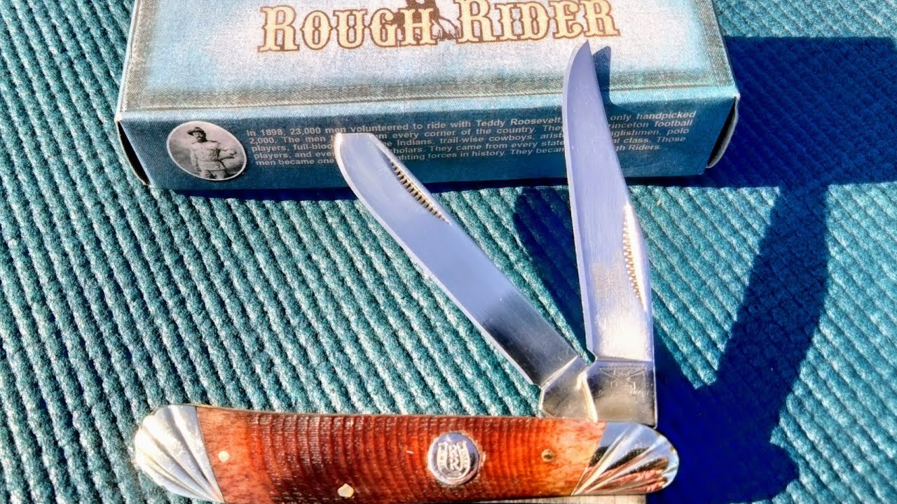 FANCY~ 2006 ~ Rough Rider Mini Trapper RR475 in Brown Sawcut Bone and Fluted or Scalloped Bolsters~ 