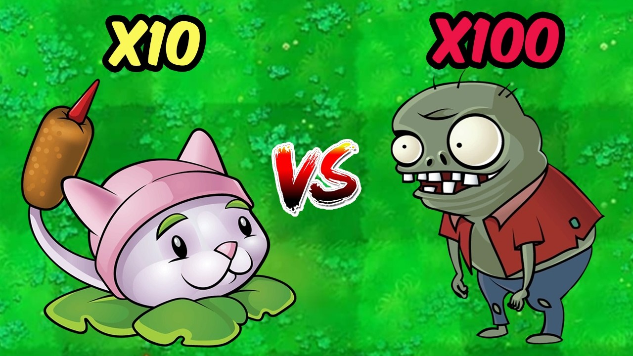 PVZ 1 Challenge - 10 Of All Plants Vs 100 Imp Zombie - Who Will Win?