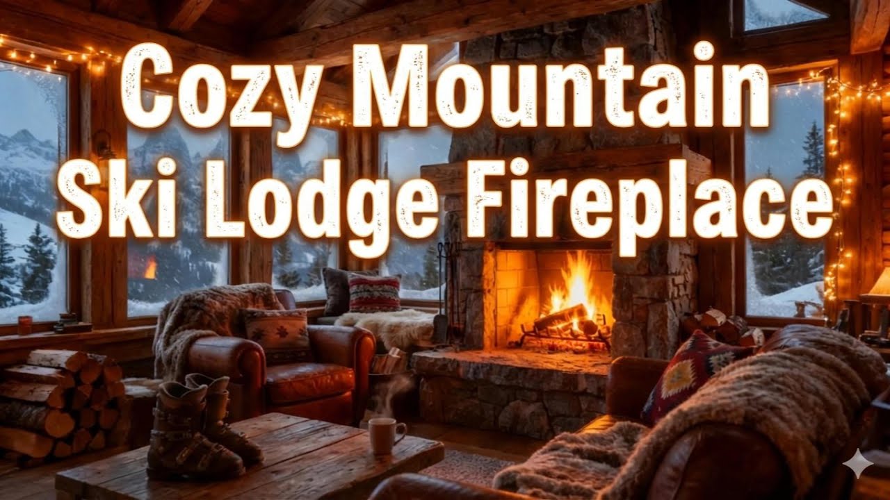 Alpine Blizzard Outside, Cozy Fireplace Inside | Ski Lodge Ambience 4K