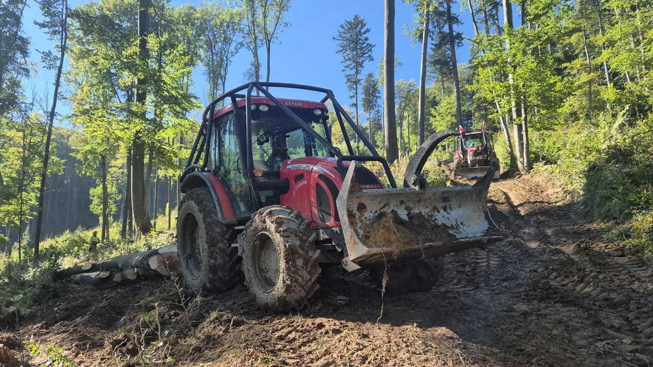 Ťažba dreva a porucha //Zetor Forterra 12441 UKT, Case Farmall 85 UKT//