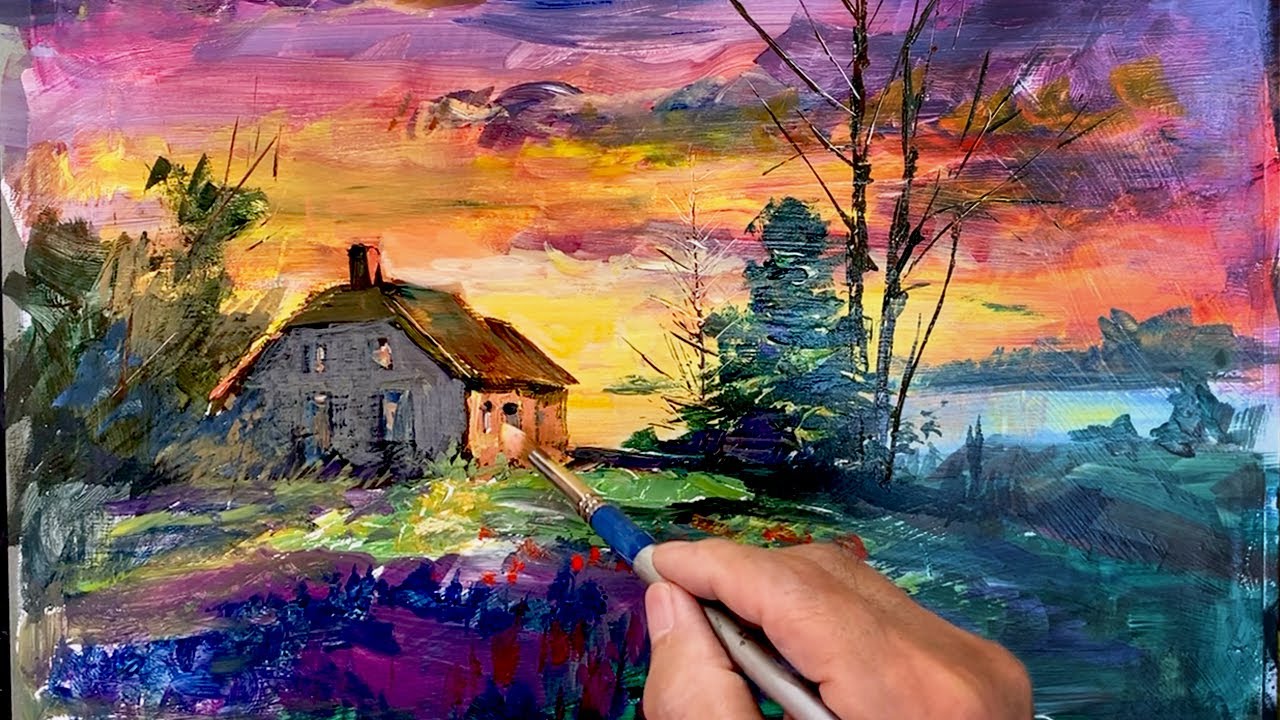 [Eng sub] Acrylic landscape painting Easy techniques.  What is different from watercolors.
