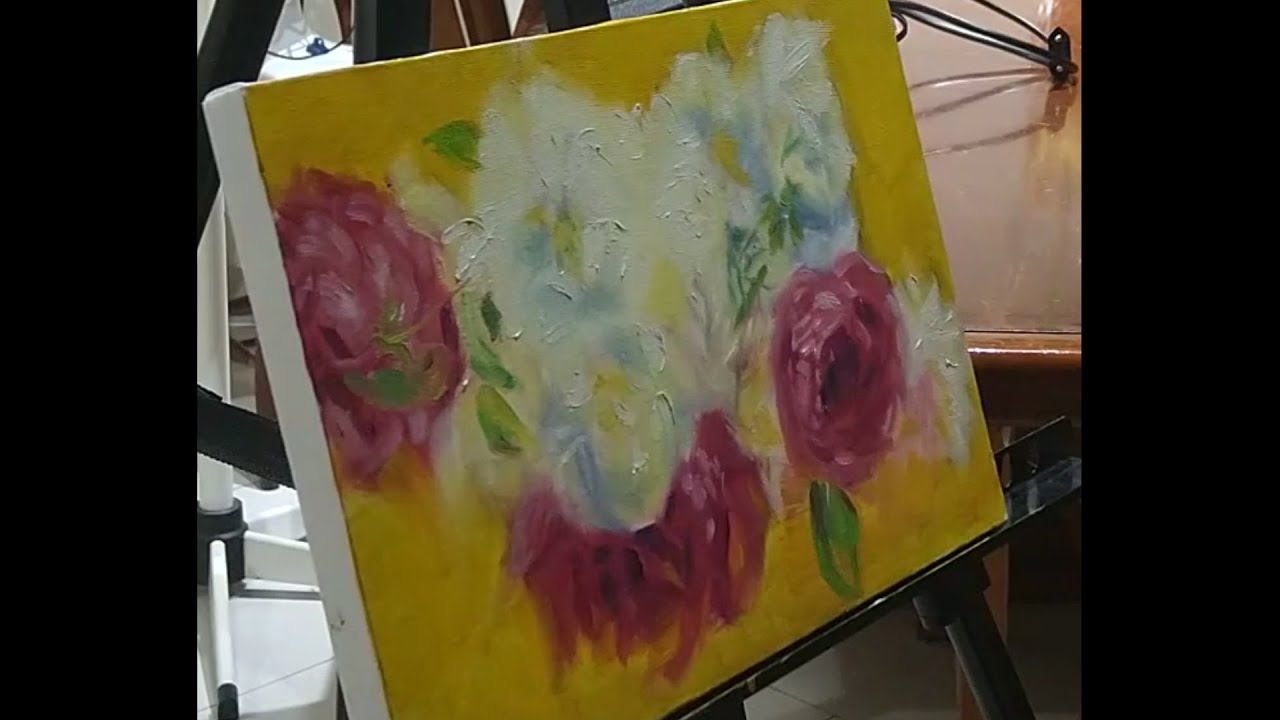 Video aula - Renato Shamá - Croqui a óleo de rosas do natural/Fundo amarelo.