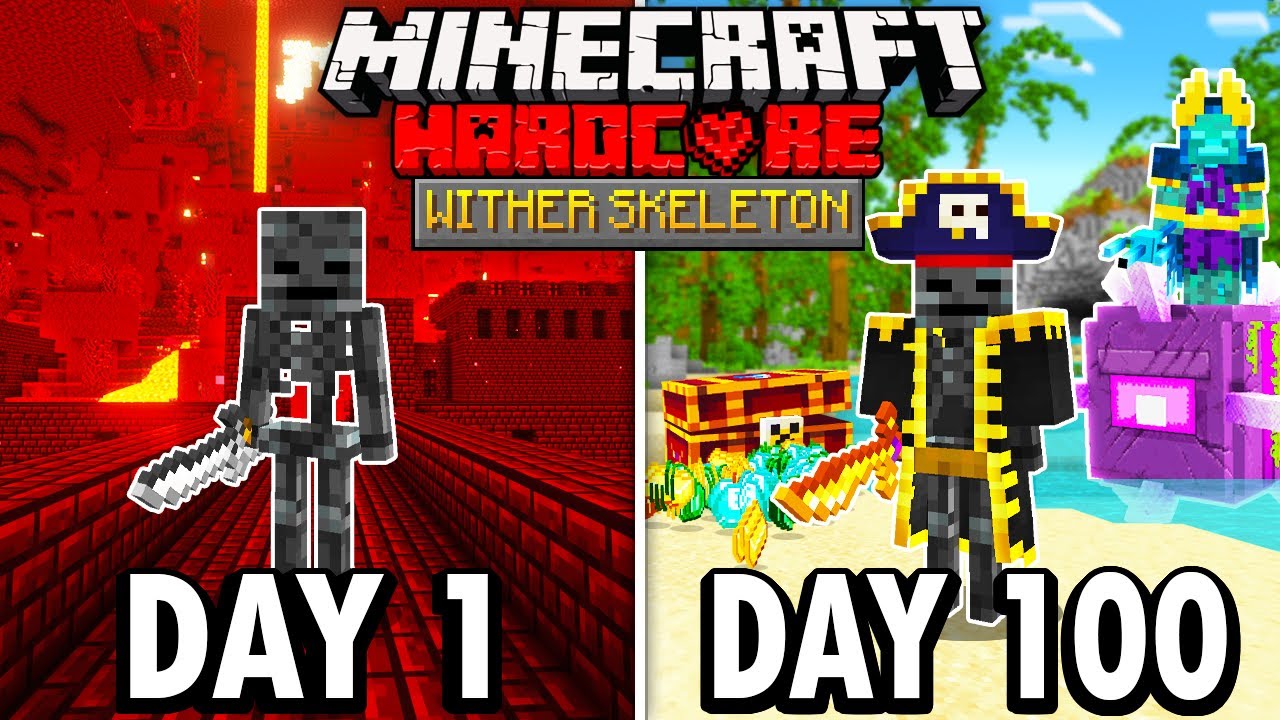 I Survived 100 Days as a WITHER SKELETON in Hardcore Minecraft... Here’s What Happened