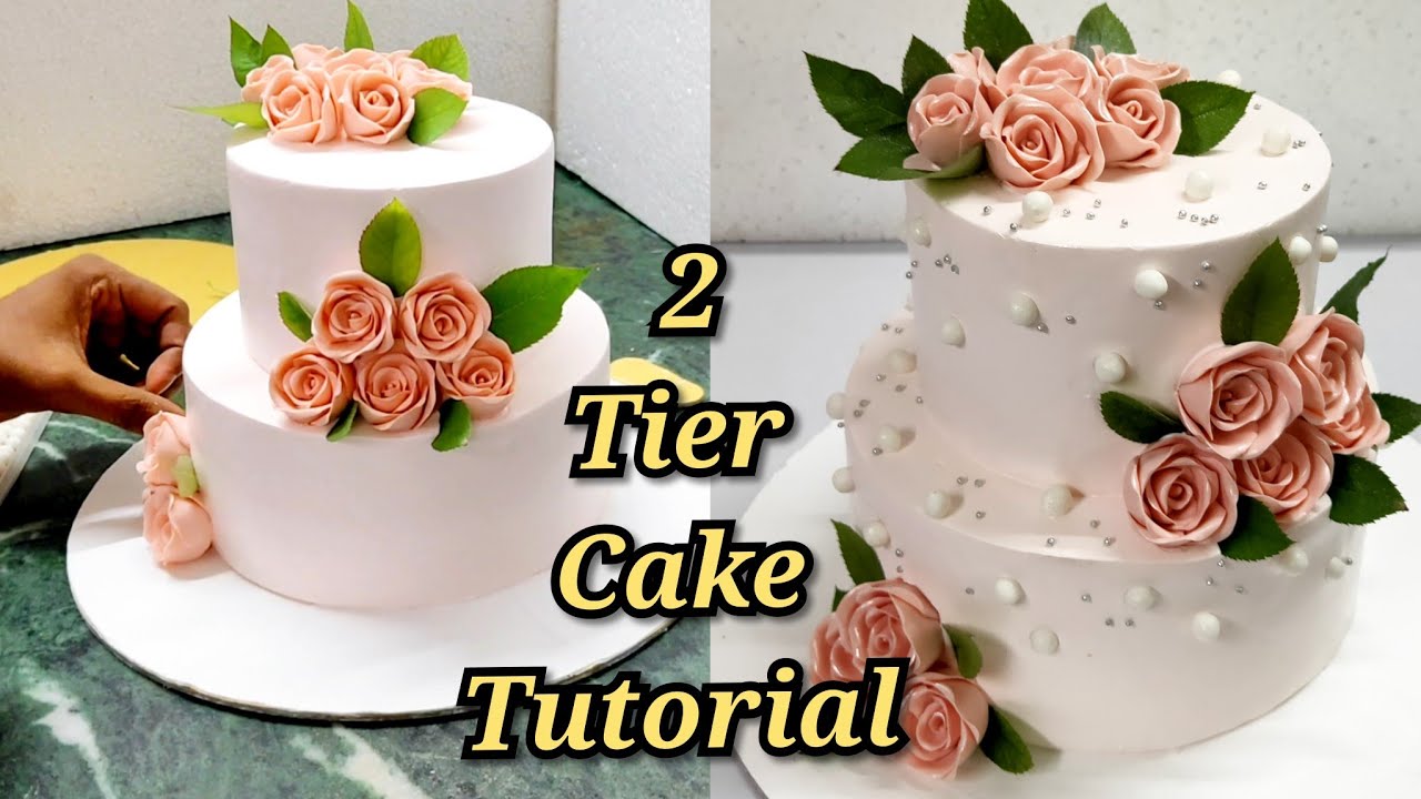 2 Tier Cake Tutorial || Double Storey Cake Design || Fondant Roses Tutorial || Wedding Cake Design