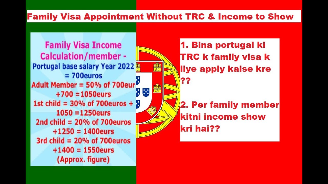 Portugal Family Visa Information | Book Family Visa Appointment Without TRC | Income Calculation |