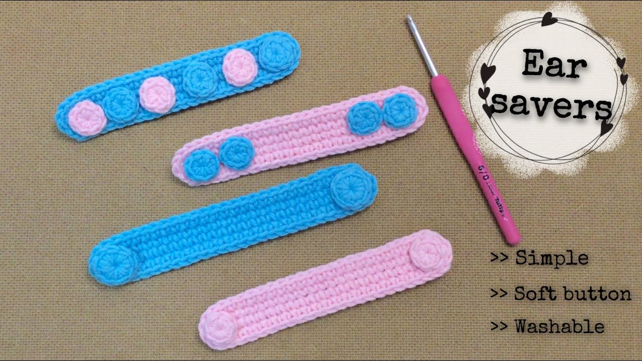 Simple crochet Ear Saver with single crochet stitch & crochet button ||Face mask connect