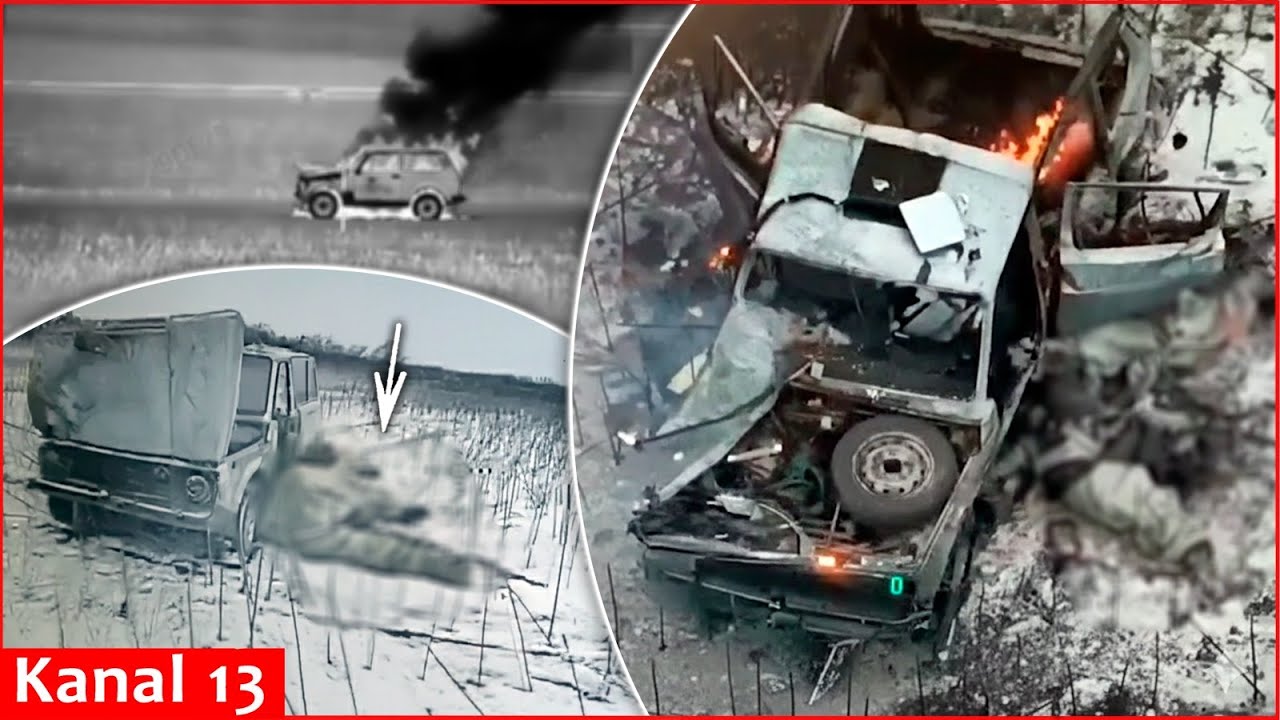 Последний путь по заснеженному полю: россияне, спасавшиеся бегством на гражданском автомобиле, по...