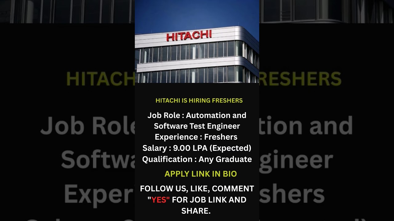 🚨 HITACHI Jobs 2025 Hiring Freshers FOR AUTOMATION AND SOFTWARE TEST ENGINEER. #jobsearch