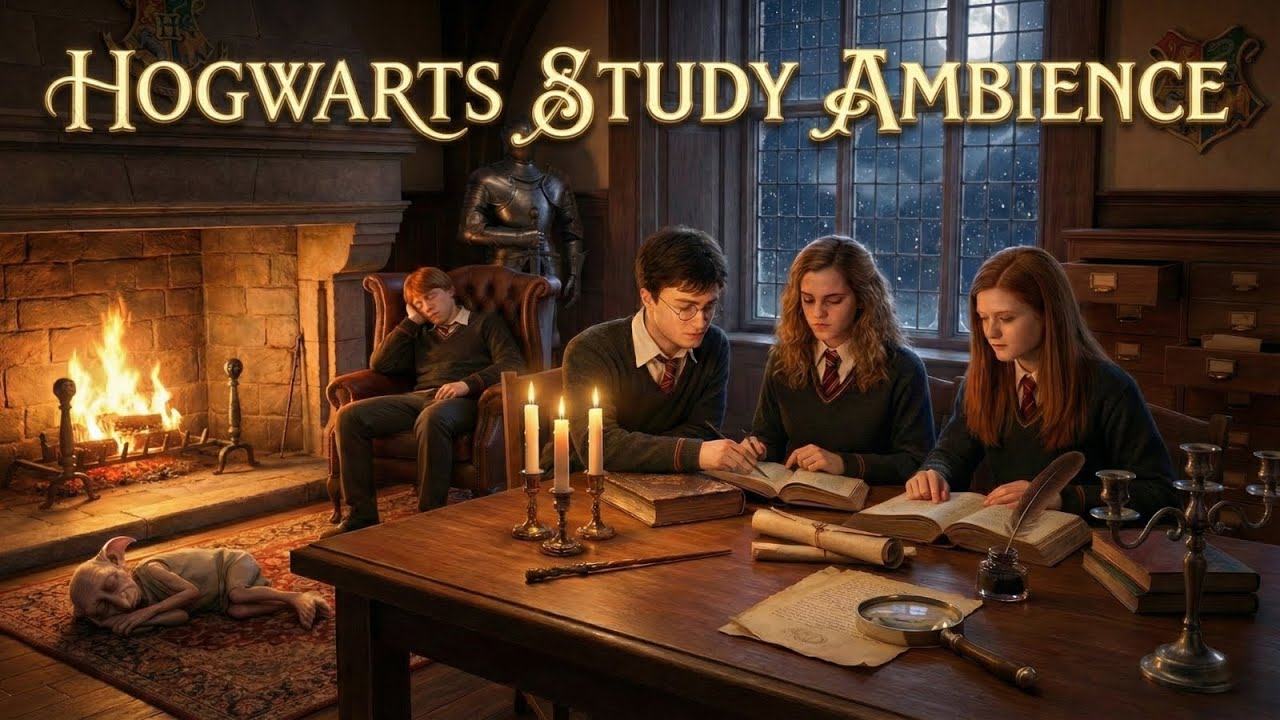 A Quiet Study Night in Hogwarts with Harry Potter, Hermione, Ron, Ginny and Dobby