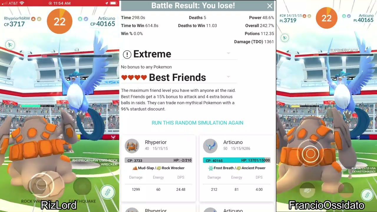Rhyperior vs Articuno Duo - (Neutral - Frost Breath / Ancient Power) [WM2] w/ 15% Best Friend Boost