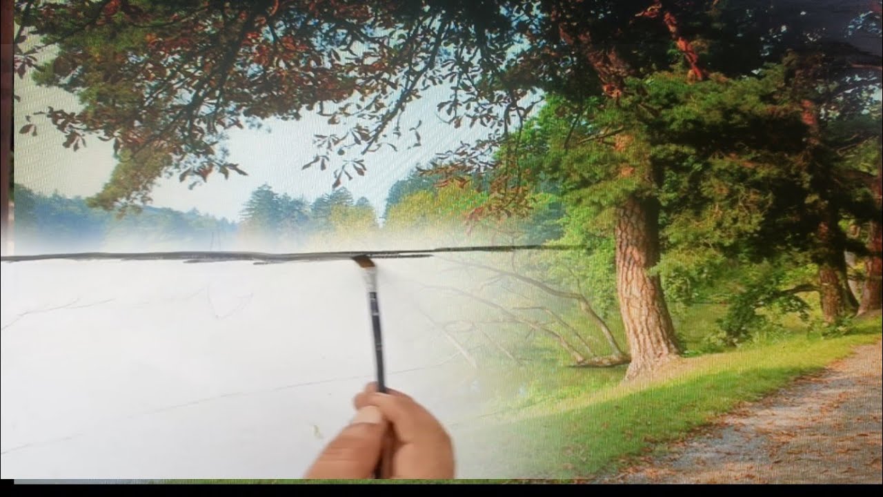 River, road and trees👆Acrylic paint for beginners tutorial 👆