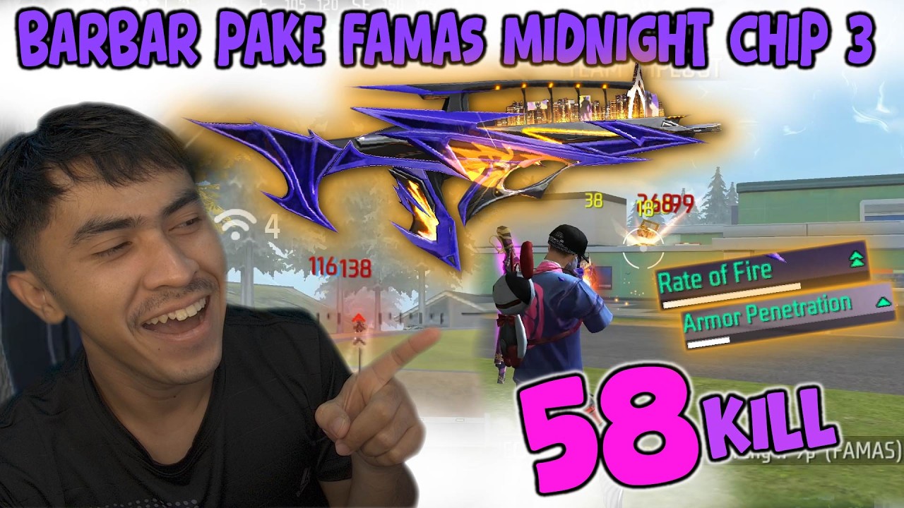 BARBAR 58 KILL SOLO VS SQUAD PAKE FAMAS CHIP 3 MIDNIGHT !! GILA AIM FULL RED