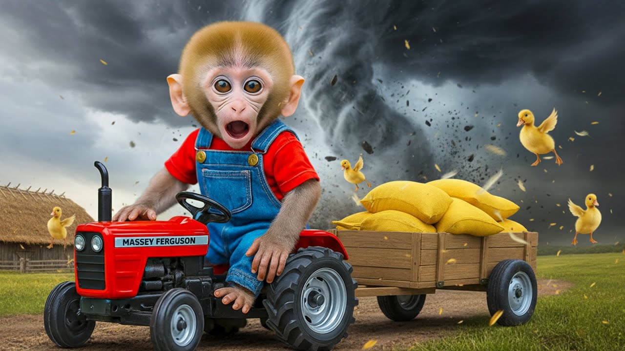 Monkey Nana&rsquo;s Angry Tractor Ride Defends Him Crops from Duckling Trouble  🚜🔥🐥 Monkey Farm Work