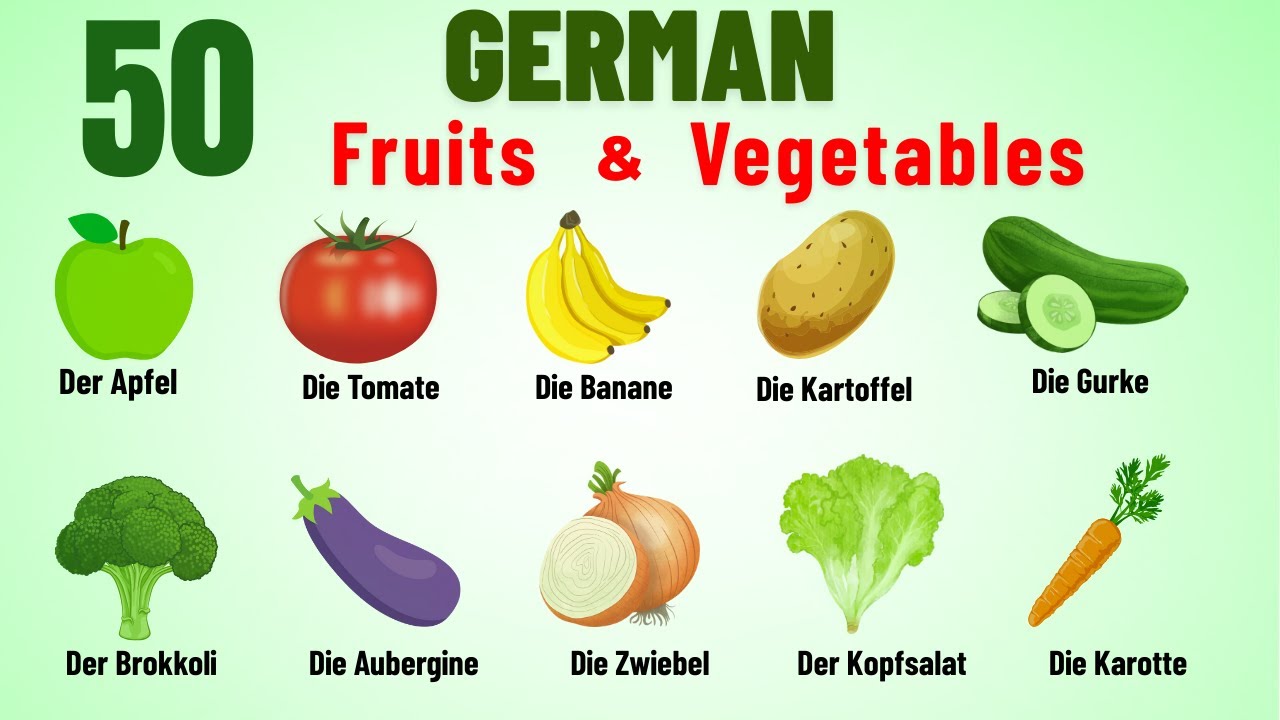 50 Common Fruits & Vegetables in German | Learn German | German Vocabulary with Video