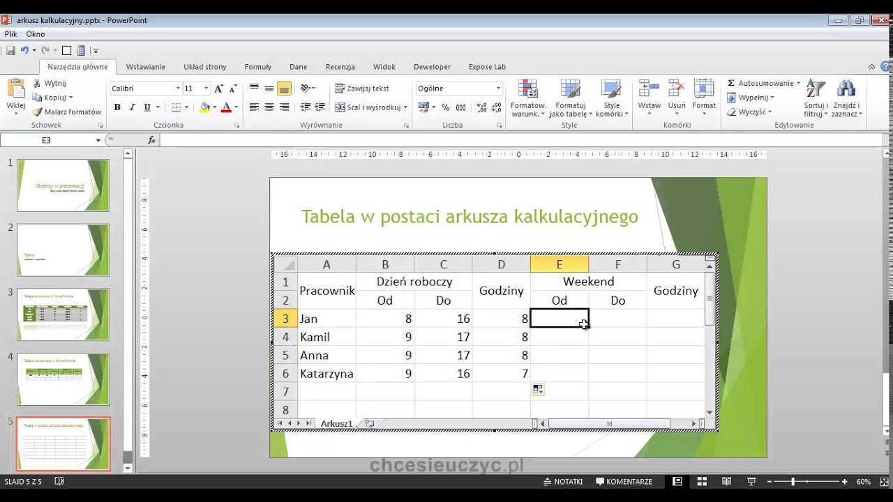 Kurs PowerPoint - [lekcja #3.5] - Tabela z arkusza kalkulacyjnego