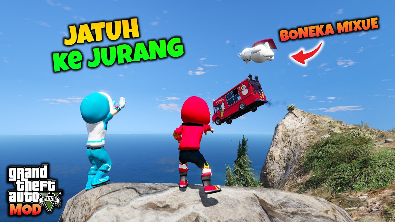 GTA 5 MOD BOBOIBOY KUASA BLAZE DAN ICE KAGET BONEKA MIXUE JATUH KE JURANG