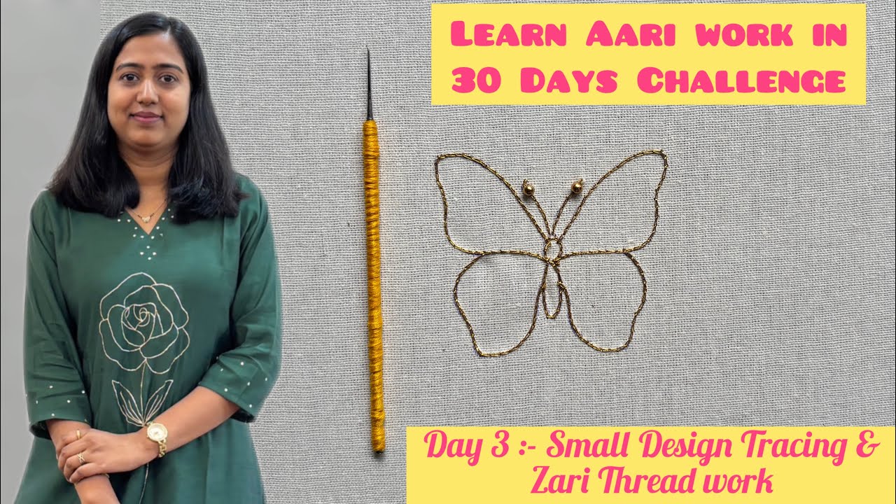 Zari Thread Chain Stitch | Aari Work for Beginners | Easy Design Tracing & Needle Wrapping Tutorial