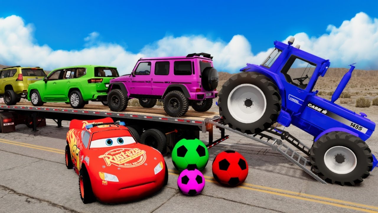 Flatbed Truck Mcqueen | Transportation with Truck - Pothole vs Car shorts BeamNG.Drive