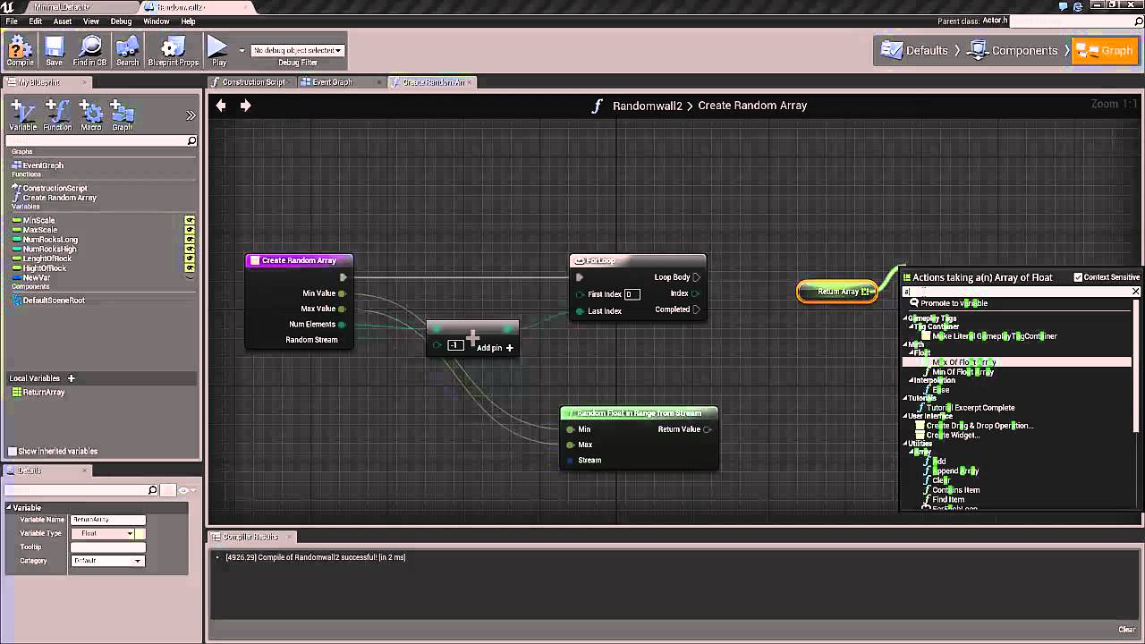 UE4 tutorial: Part 2. create a procedural randomized wall with blueprint