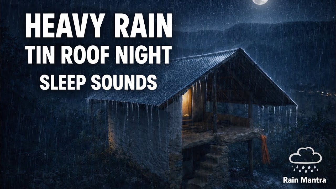 Heavy Rain on Tin Roof at Night | Peaceful Village Rain Sounds for Sleep & Relaxation | Rain Mantra
