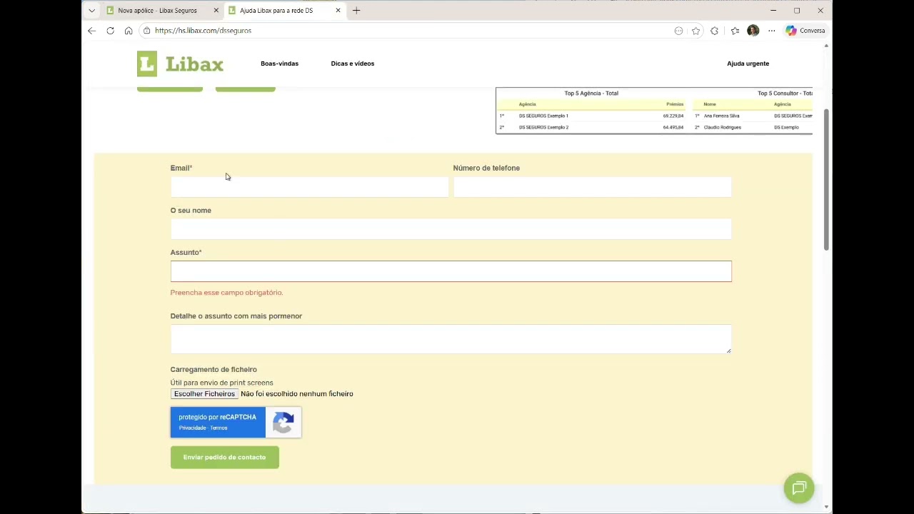 Registo de apólice manual