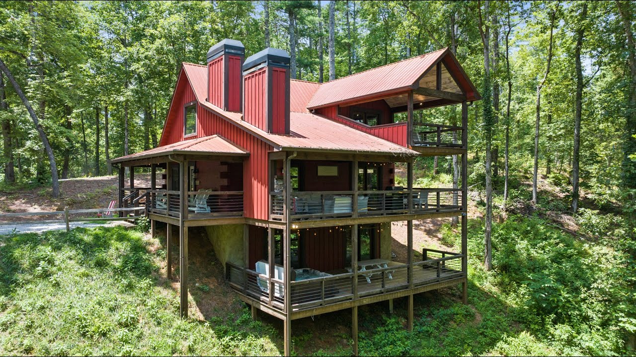 Luxury Creekfront Cabin For Sale | 127 Twin Creeks, Blue Ridge GA | Drone Video + Full Walkthrough