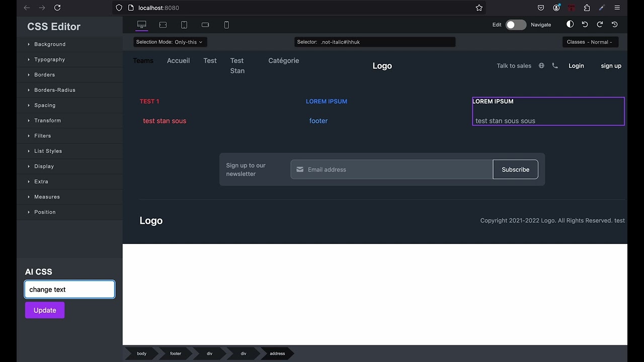 Integrated AI ( ChatGPT) to GrapesJS Tailwind editor