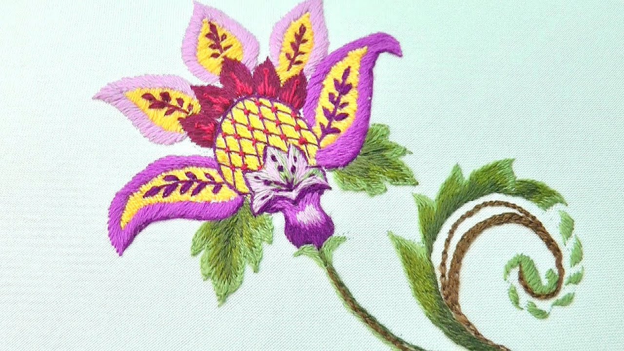 Jacobean Embroidery: Crewel Work Purple Flower