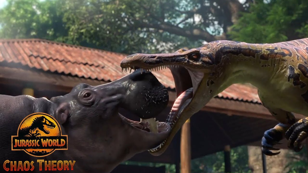 Suchomimus Vs Hippopotamus! Jurassic World Chaos Theory Season 2 Clip!