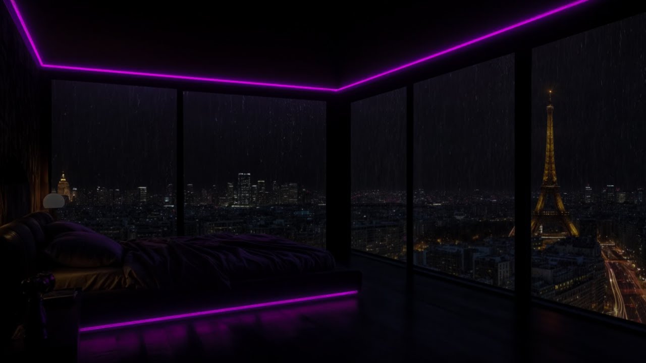 Slow City Rain & Fading Thunder at Night — Immersive Ambience for Focus & Work | Violet Rain City
