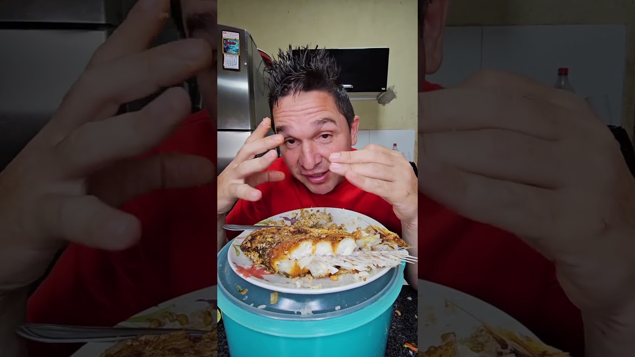 pescada branca ou curvina frita com arroz e feijão e quiabo #comida