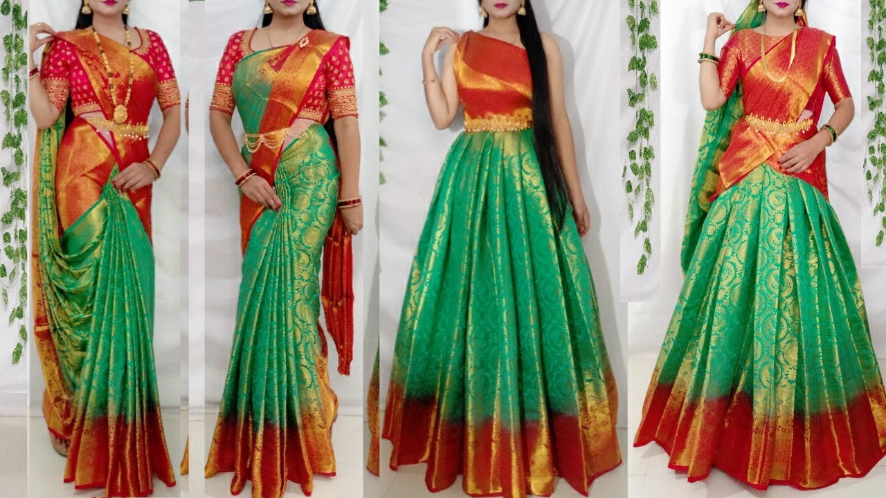 Banarasi Silk Saree Draping in 5 Styles/Saree Wearing Styles to look /Cotton Silk saree draping