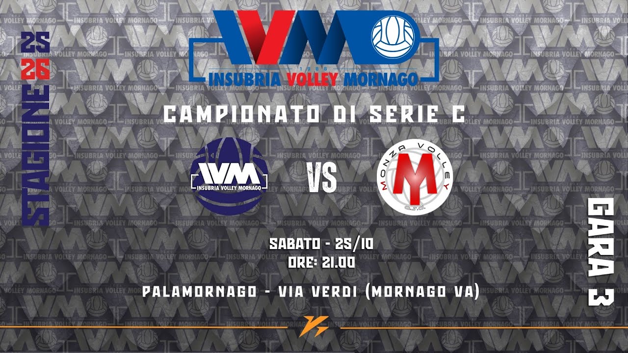 Volley Serie C Maschile: GALSTAFF INSUBRIA MORNAGO Vs. GVC MONZA VOLLEY