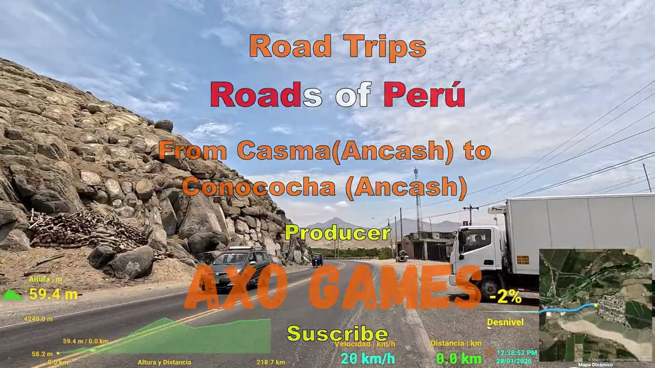 Road Trips - Roads of Perú - from Casma (Ancash)  to  Conococha (Ancash) - GPS Altimeter - 4K