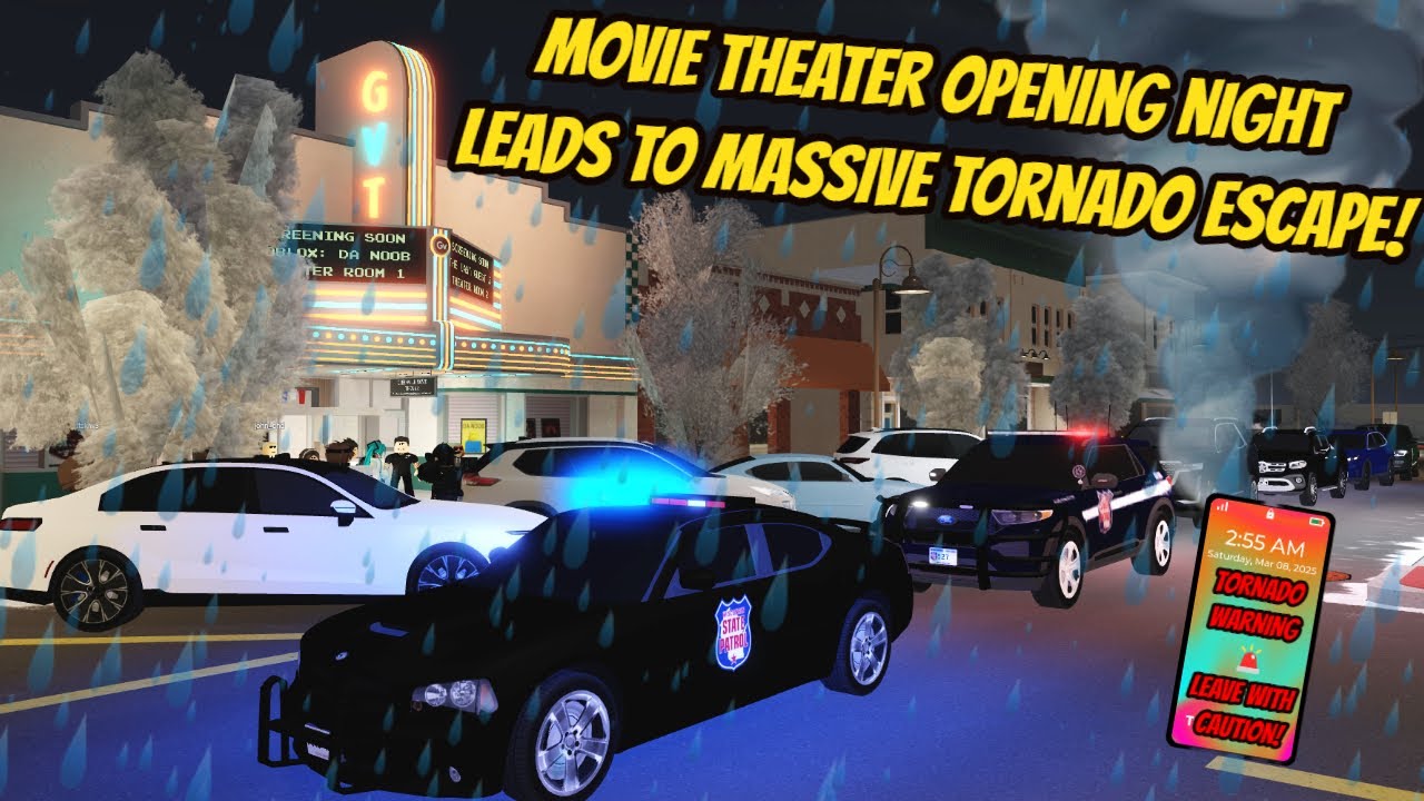 Greenville, Wisc Roblox l Movie Theater Opening Night *TORNADO STORM* City Evacuation Roleplay