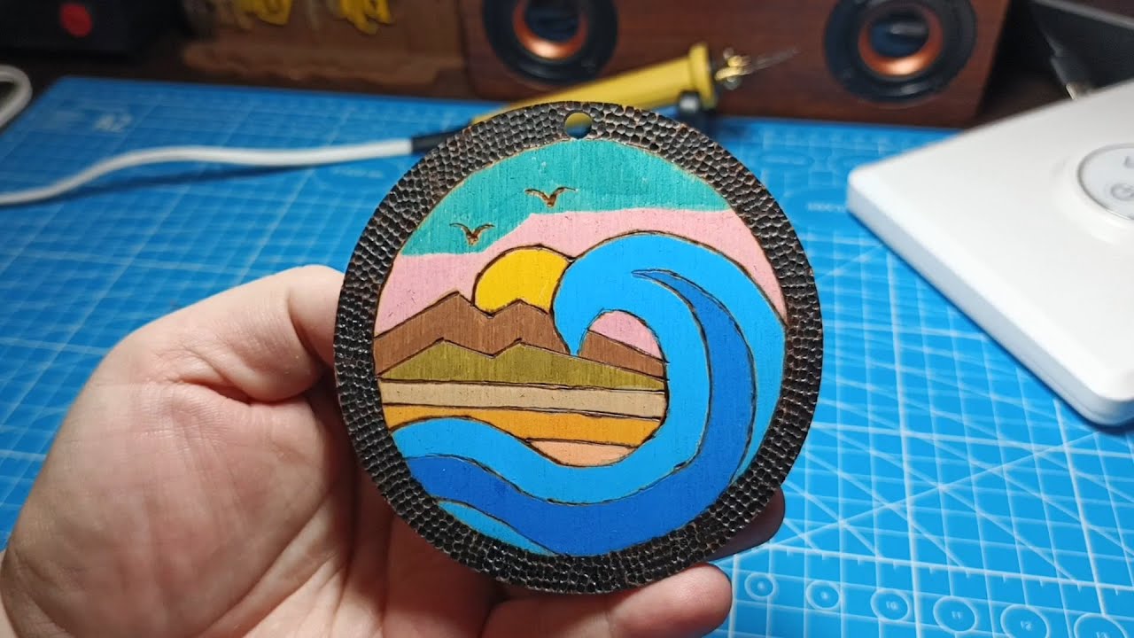 Выжигание по дереву / Wood burning and painting acrylic markers. Wave. Landscape #acrylicpainting
