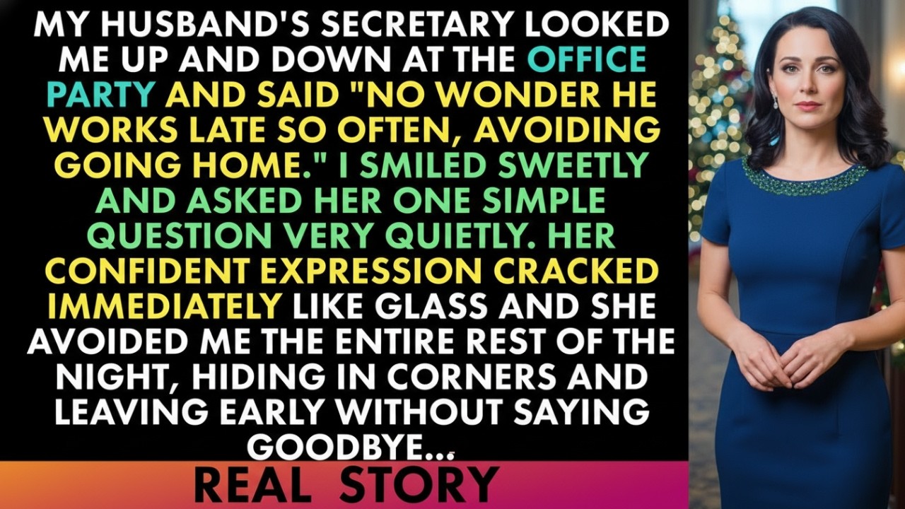 My Husband’s Secretary Mocked Me at the Office Party—One Calm Question Shut Her Down