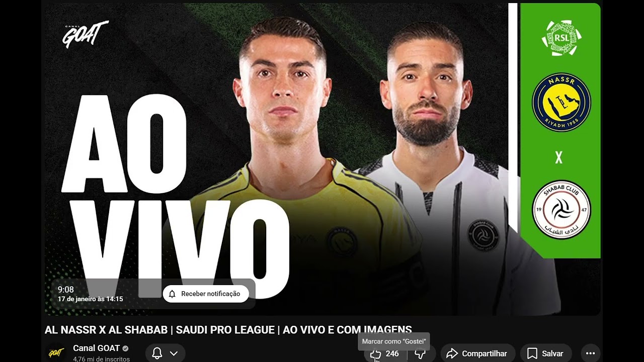 AL NASSR X AL SHABAB ASSISTA DE GRAÇA SAUDI PRO LEAGUE
