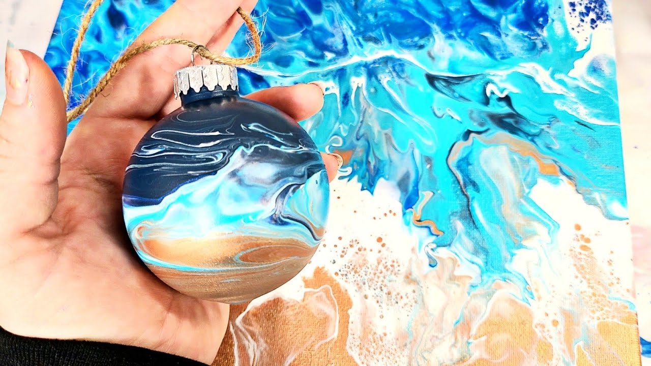 Ocean acrylic pour Christmas ornaments - beach art - Christmas DIY