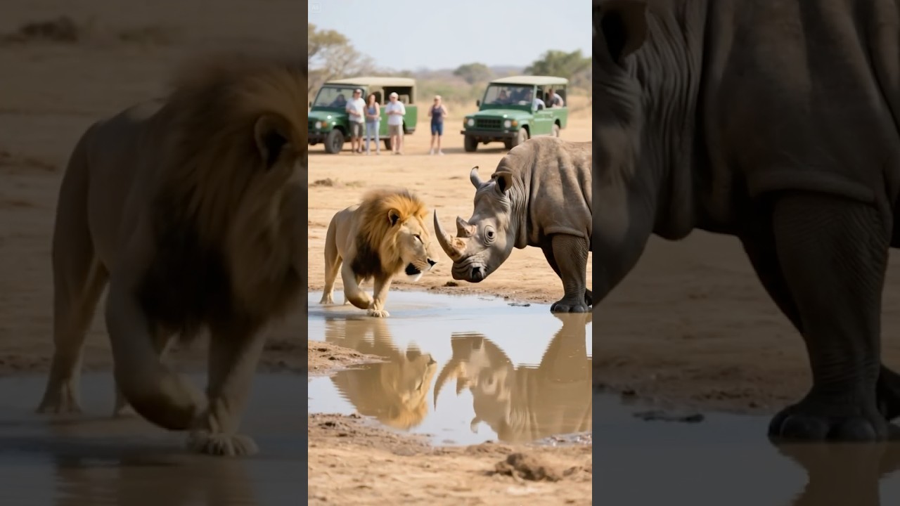 🦁 Lion Attacks Rhino&hellip; But Gets Thrown Off in Brutal Clash! 😱