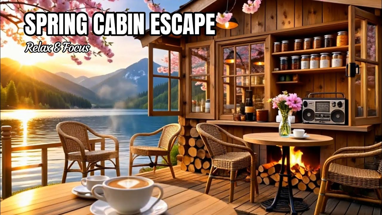 Spring Mountain Cabin 🌸 Peaceful Lake Ambience & Soft Jazz for Deep Focus & Relaxation