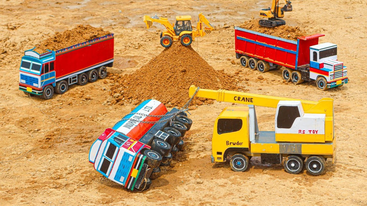 TATA Petrol Tanker Accident Pulling Out By Crane ? 3dx Jcb Muram Loading Truck Dumper l RS Toy 