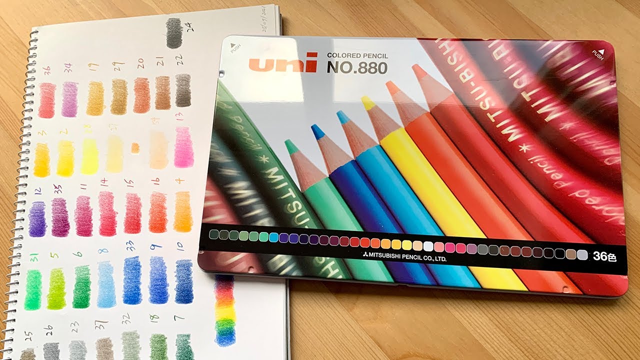 Mitsubishi Uni 36 Colour Pencils No.880 Unboxing/Swatching:Drawing