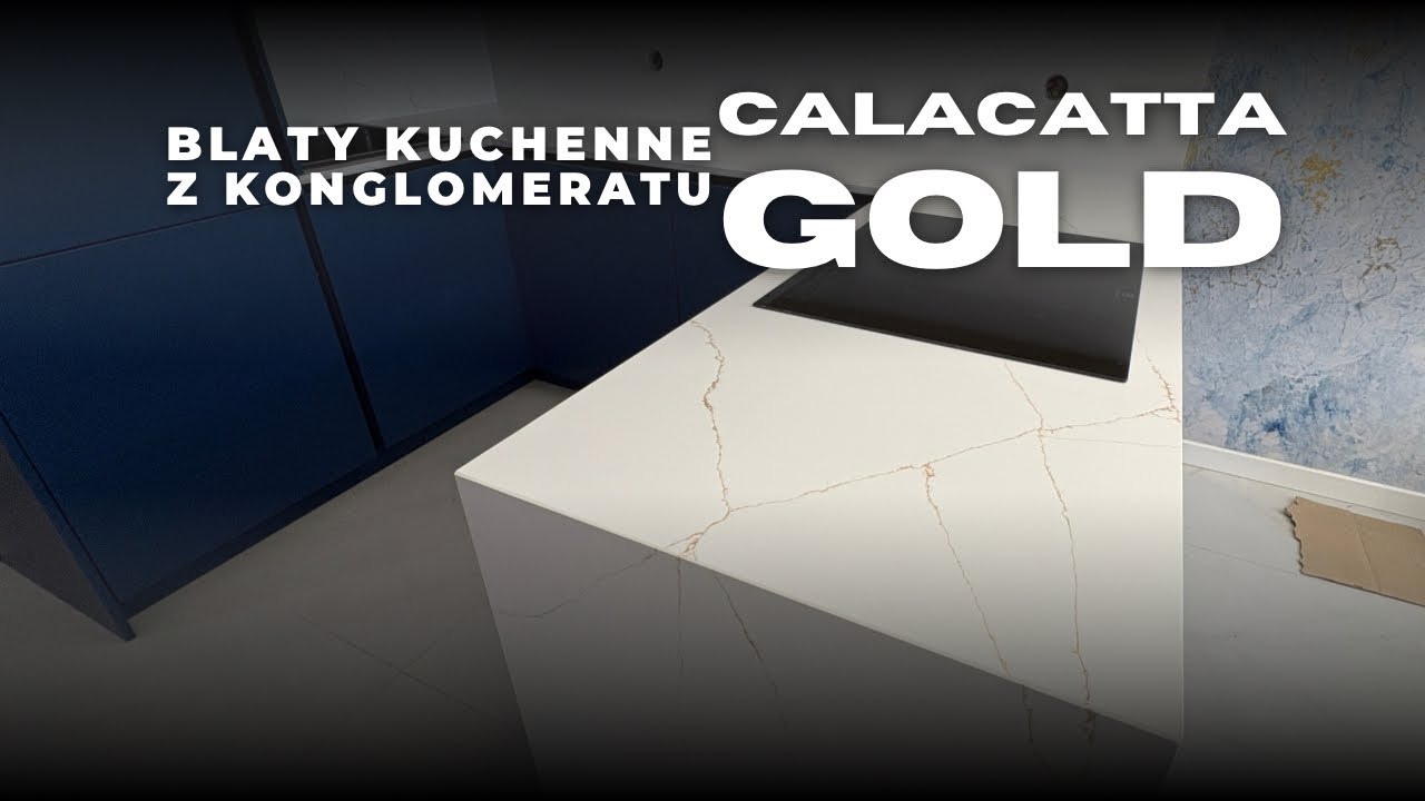 Blaty kuchenne Calacatta Gold z gierowaną nogą wyspy