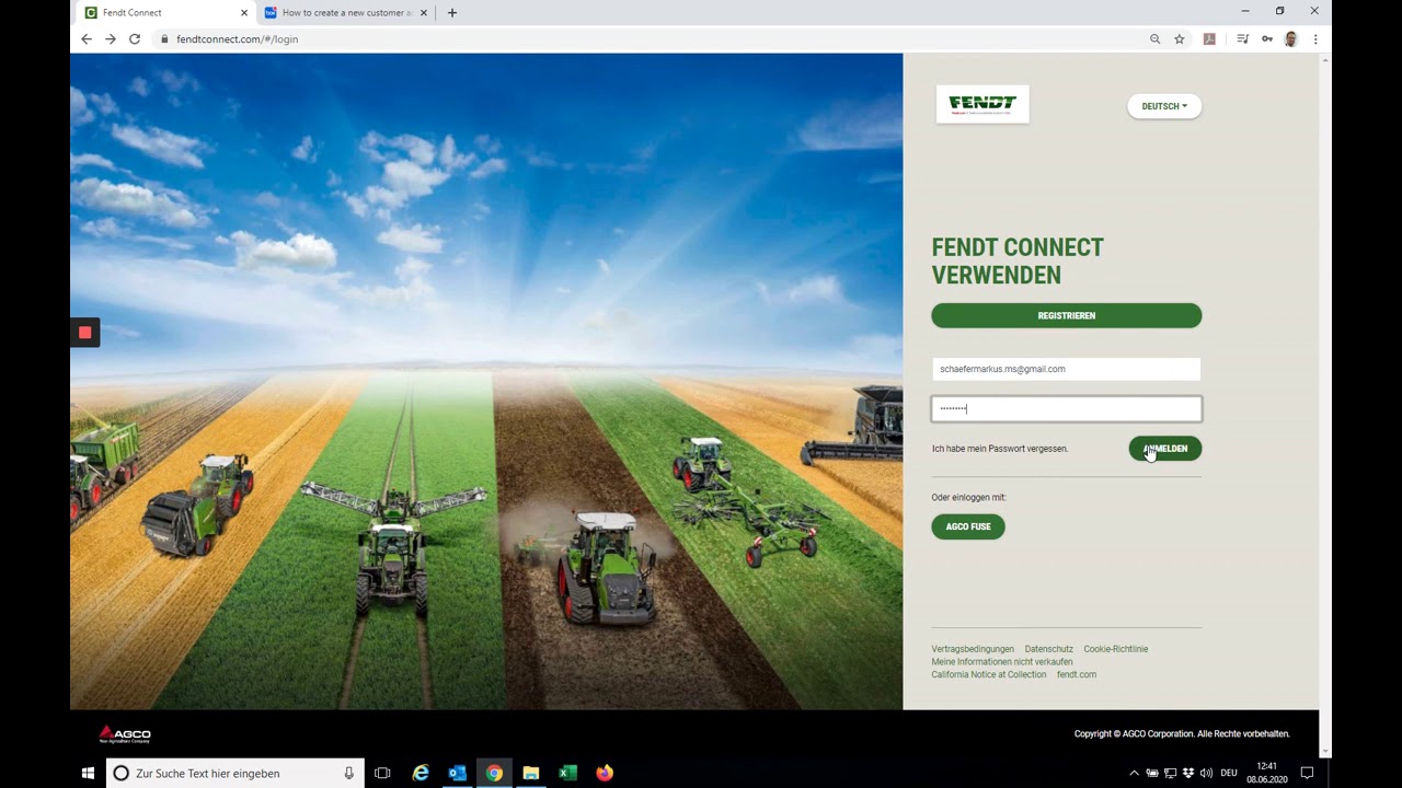 Fendt Connect: Account anlegen